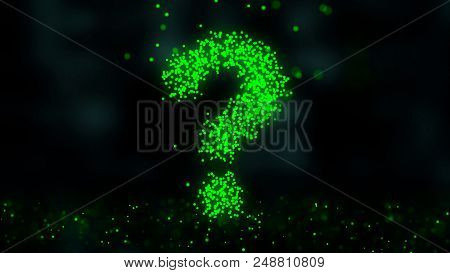Created By Light Alphabet Over Black Background. Animation Of Flying Flickering Particles Form A Que