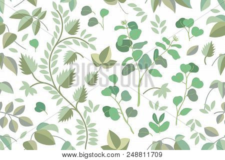 Seamless Vector Pattern On Dark Green Background. Trendy Design For Textile, Cards And Other Decorat