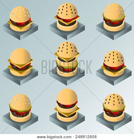 Burgers Color Gradient Isometric Icons. Vector Illustration, Eps 10