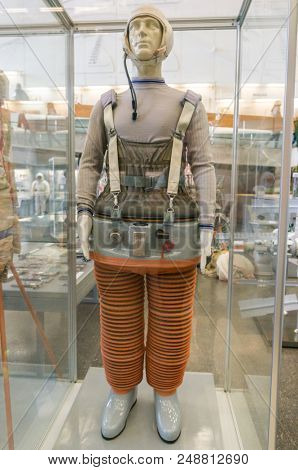 Kaluga, Russia, September 17, 2017: Russian astronaut spacesuit in Kaluga space museum