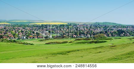 View Of The Town Of Seaford From The Cliff Walk, Houses, Golf Course, Long Photo Seaford Head, East 