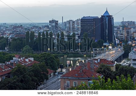 Plovdiv, Bulgaria - May 24, 2018: Night Panoramic Cityscape Of Plovdiv City From Nebet Tepe Hill, Bu