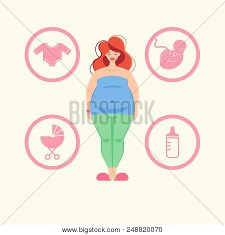 Woman Is Waiting A Baby. Baby Icon Set.