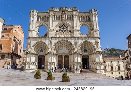 Cuenca, Spain - April 19, 2018: Frontal View Of The Cathedral Of Cuenca, Spain