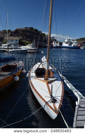 Marina of the Norwegian fishing town Hvaler . June 19,2018. Hvaler,Norway