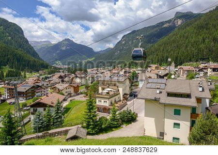 Village Of Canazei On Fassa Valley In Trentino Alto Adige, Italy