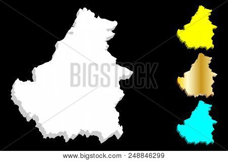 3d Map Of Borneo (pulau Borneo) - White, Yellow, Blue And Gold - Vector Illustration