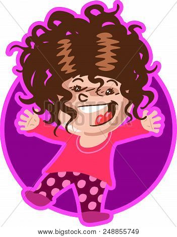 Happy Girl Cartoon Style Funny Vector Illustration