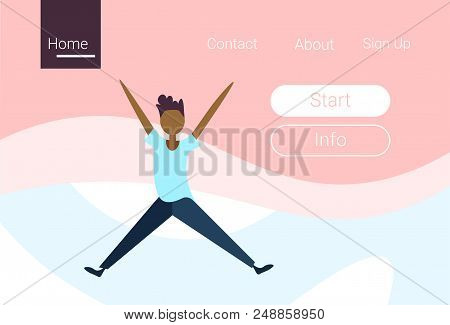 African American Man Physical Jerks Standing Pose Background Male Cartoon Character Full Length Hori