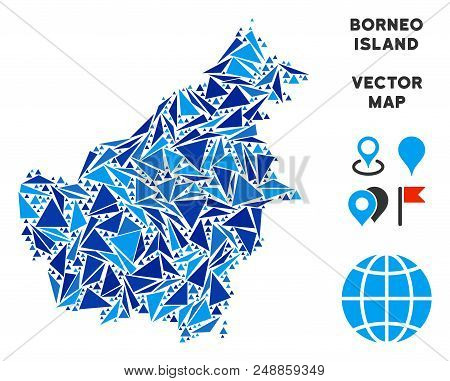 Borneo Island Map Collage Of Blue Triangle Items In Variable Sizes And Shapes. Vector Triangles Are 