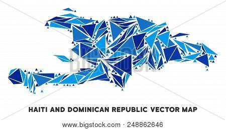 Haiti And Dominican Republic Map Mosaic Of Blue Triangle Items In Variable Sizes And Shapes. Vector 