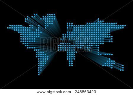 Modern Dotted World Map. Blue Futuristic Technology Design On Dark Background. Vector Illustratuon.