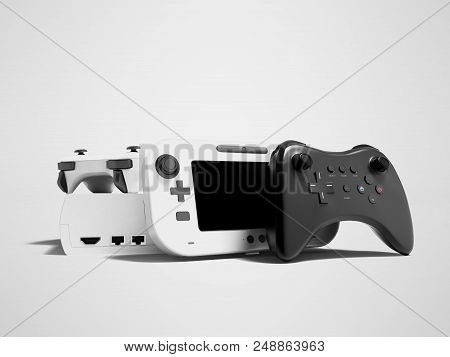 Modern Game Console With Blackjack And White Jazyk With Portable Game Console 3d Render On Gray Back