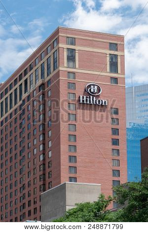 Hilton Hotel Exterior And Logo