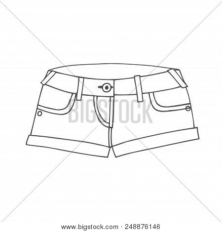 Fashion Technical Sketch Of Woman Denim Shorts In Vector Graphic