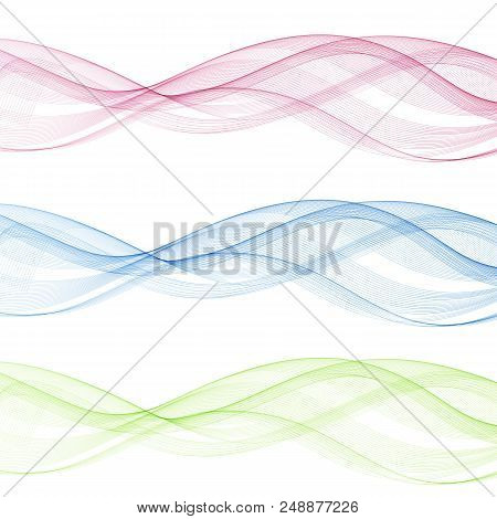 Set Of Abstract Color Wave. Color Smoke Wave. Transparent Color Wave. Blue, Pink, Red Color. Wavy De