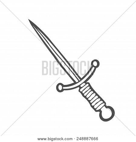 Contour Image Of Dagger. Vector Illustration Isolated On White Background For Creating Sketches Of T