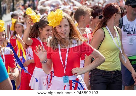Prague, Czech Republic - July 1, 2018: People Parading At Sokolsky Slet, A Once-every-six-years Gath