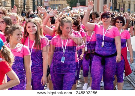 Prague, Czech Republic - July 1, 2018: Women Parading At Sokolsky Slet, A Once-every-six-years Gathe