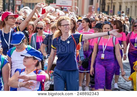Prague, Czech Republic - July 1, 2018: People Parading At Sokolsky Slet, A Once-every-six-years Gath