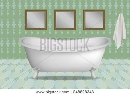 Retro Bathtub Concept Background. Realistic Illustration Of Retro Bathtub Vector Concept Background 