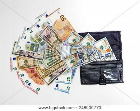 Black Wallet With Money, Oney Arrives. Profits Concept