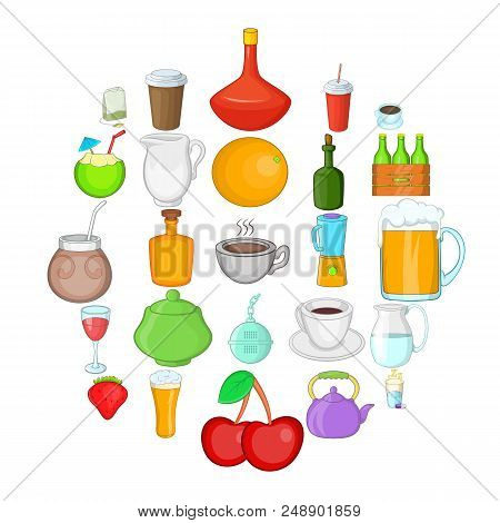 Boozing Icons Set. Cartoon Set Of 25 Boozing Vector Icons For Web Isolated On White Background