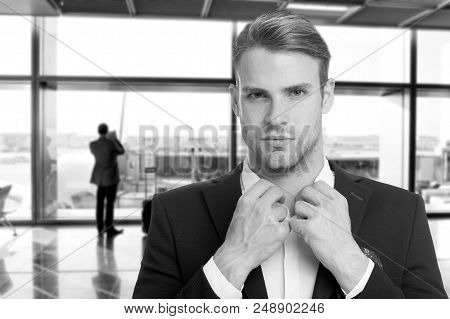 Business Man. Business Success Of Confident Man. Businessman In Airport Terminal. Agile Business Wit