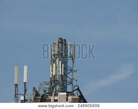 Cellular Antenna Tower And Electronic Radio Transceiver Equipment Part Of A Cellular Network