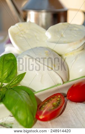 Fresh Soft Italian White Cheese Mozzarella Buffalo, Original From Campania, Paestrum And Foggia Regi