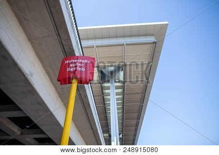 German Sign On Airport Berlin. Haltestelle Ausser Betrieb Means, Bus Stop Out Of Service