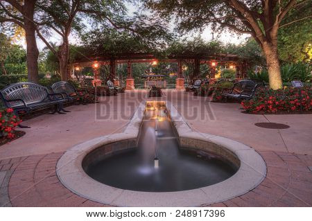 Nighttime Fountain And Entryway Of The Garden Of Hope And Courage