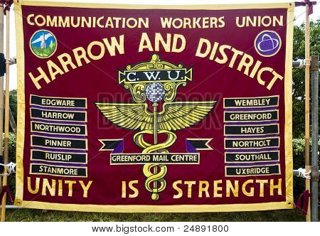 Tiedonannon työntekijöiden unionin (CWU) bannerin Tolpuddle marttyyrit-festivaalilla