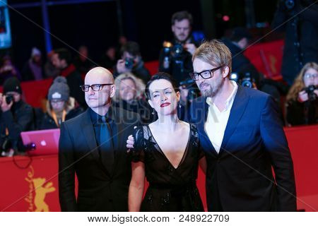 Steven Soderbergh, Claire Foy, Joshua Leonard attend the 'Unsane' premiere during the 68th Berlinale  Film Festival Berlin at Berlinale Palast on February 21, 2018 in Berlin, Germany. 
