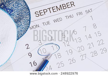 Calendar With Kippah. Rosh Hashana, Jewish New Year Concept.