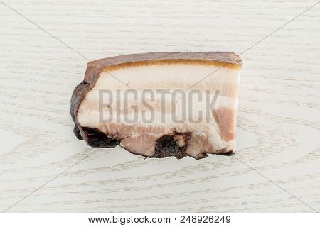 One Piece Of English Bacon Flatlay On Grey Wood