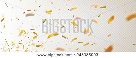 Stock Vector Illustration Realistic Defocused Golden Confetti, Glitters Isolated On A Transparent Ch