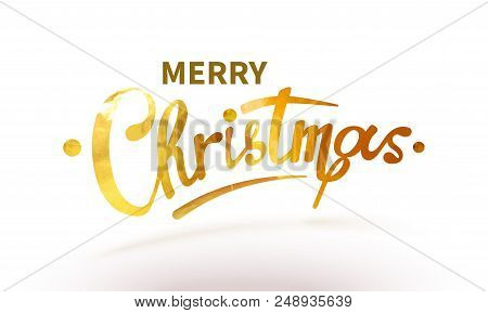 Stock Vector Illustration Text Merry Christmas Lettering Shiny, Sparkly Typeface Gold Leaf. Golden C