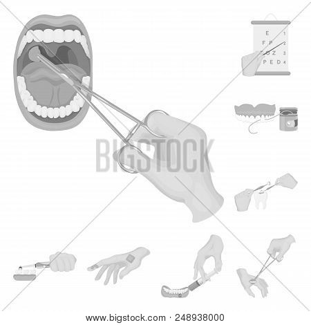 Manipulation By Hands Monochrome Icons In Set Collection For Design. Hand Movement In Medicine Vecto