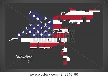 Bakersfield California Map With American National Flag Illustration