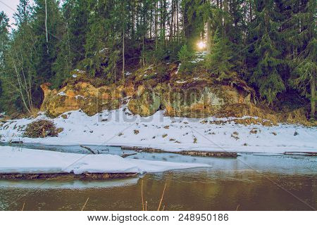 Red Cliffs In Winter At Latvia.