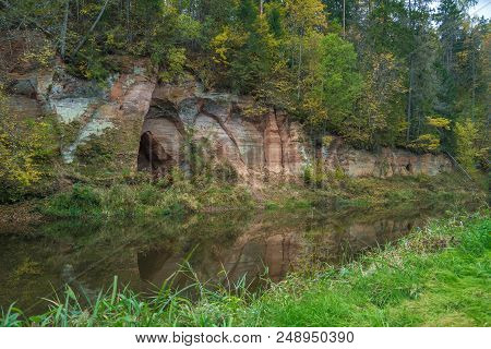 Red Cliffs In City Masalaca, Latvia.
