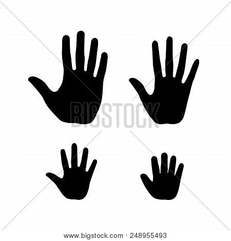 Set Of Human Open Palm Hands. Man, Woman, Teenager And A Baby Handbreadth Icons