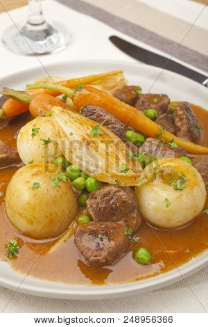 A French Dish, Navarin Of Lamb Is A Lamb Stew With Root Vegetables, Often Served At Easter. It Conta