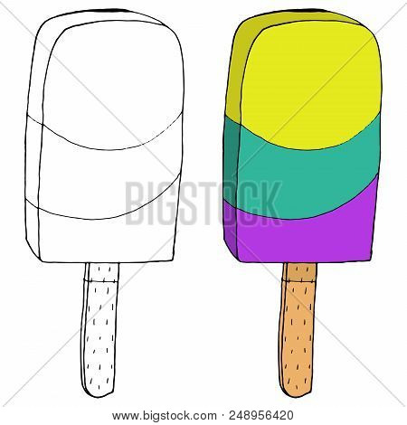 Ice Cream. Vector Of Fruity Ice Cream. Hand Drawn Ice Cream On A Stick.