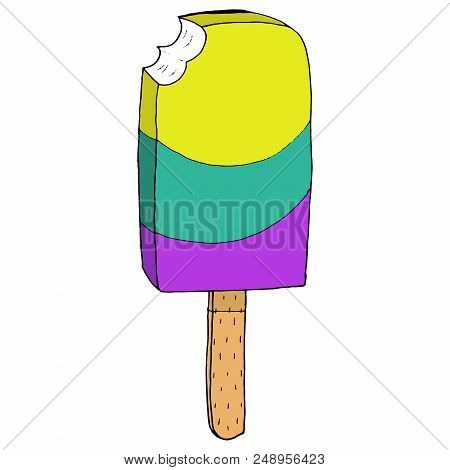 Ice Cream. Vector Illustration Of Fruity Ice Cream. Hand Drawn Ice Cream On A Stick.