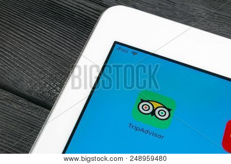 Sankt-petersburg, Russia, July 6: Tripadvisor Application Icon On Apple Ipad Pro Screen Close-up. Tr