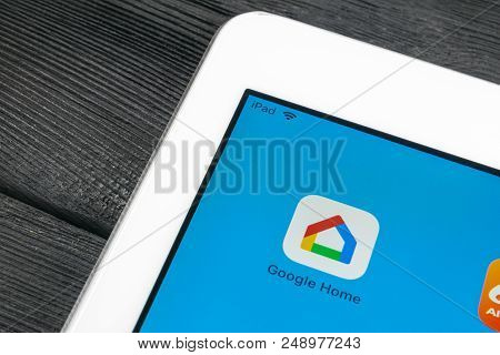 Sankt-petersburg, Russia, July 6, 2018: Google Home Application Icon On Apple Ipad Pro Smartphone Sc