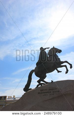 St. Petersburg, Russia - June 18, 2018: Bronze Horseman Monument Of Emperor Peter The Great At Senat