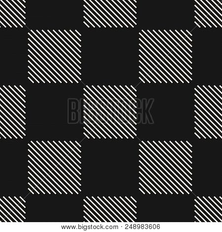 Vector Geometric Seamless Pattern With Stripes, Thin Diagonal Lines, Squares, Grid. Modern Abstract 